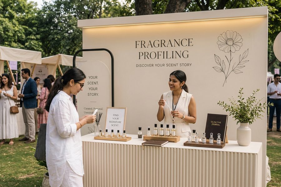 The fragrance profiling counter with sample bottles